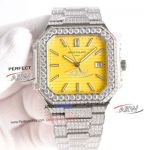  Super Clone Patek Philippe Cubitus Lemon Yellow Dial Iced Out Diamond Case 45mm Watch 